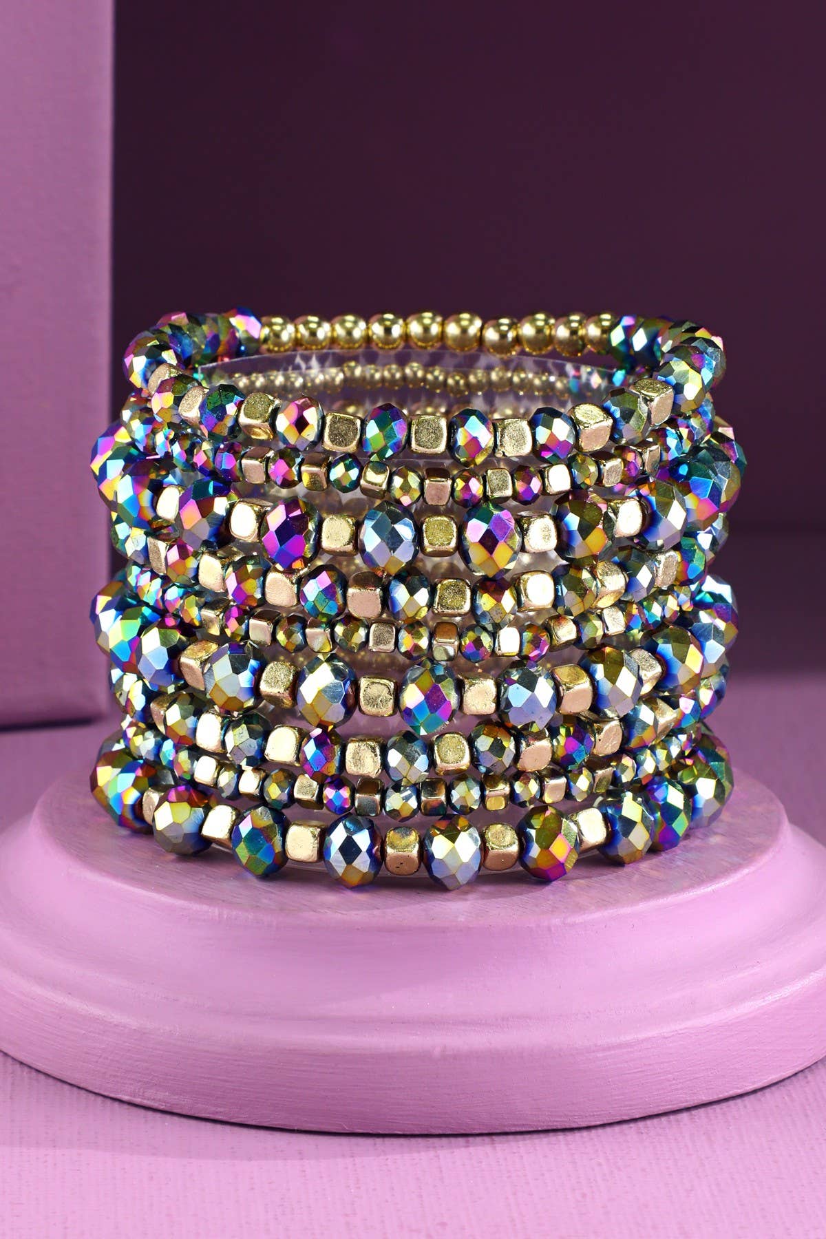 9 Set Colorful Stackable Beaded Stretch Bracelet