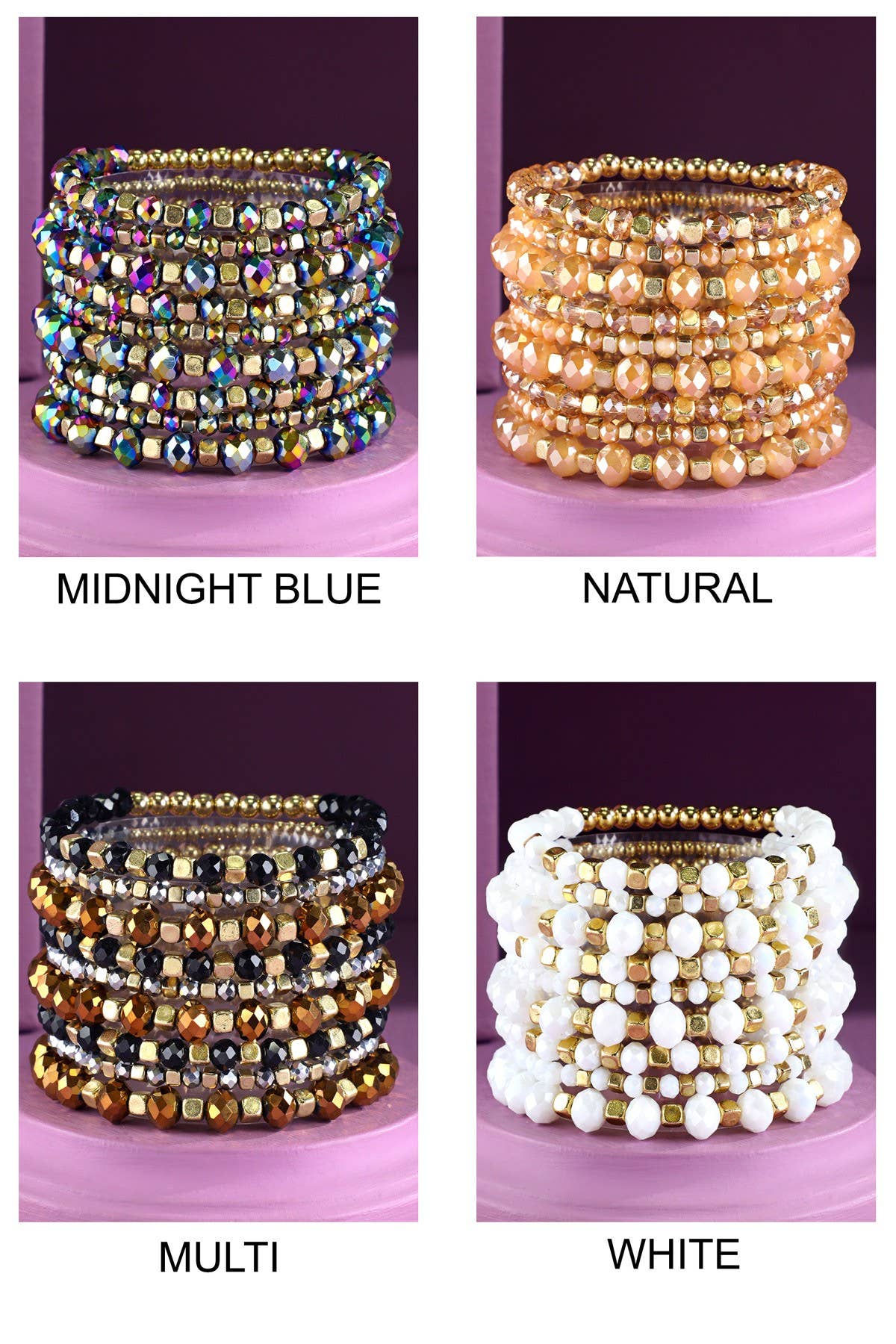 9 Set Colorful Stackable Beaded Stretch Bracelet