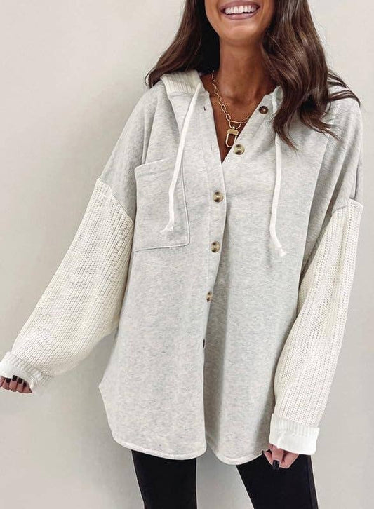 Colorblock Hoodie Sweatshirt with Button Detail