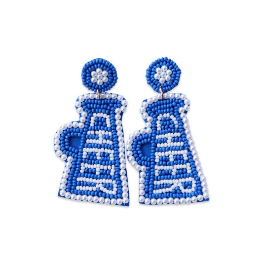 Custom Royal Blue Beaded Megaphone Earrings| GAME DAY EARRINGS| Back to School