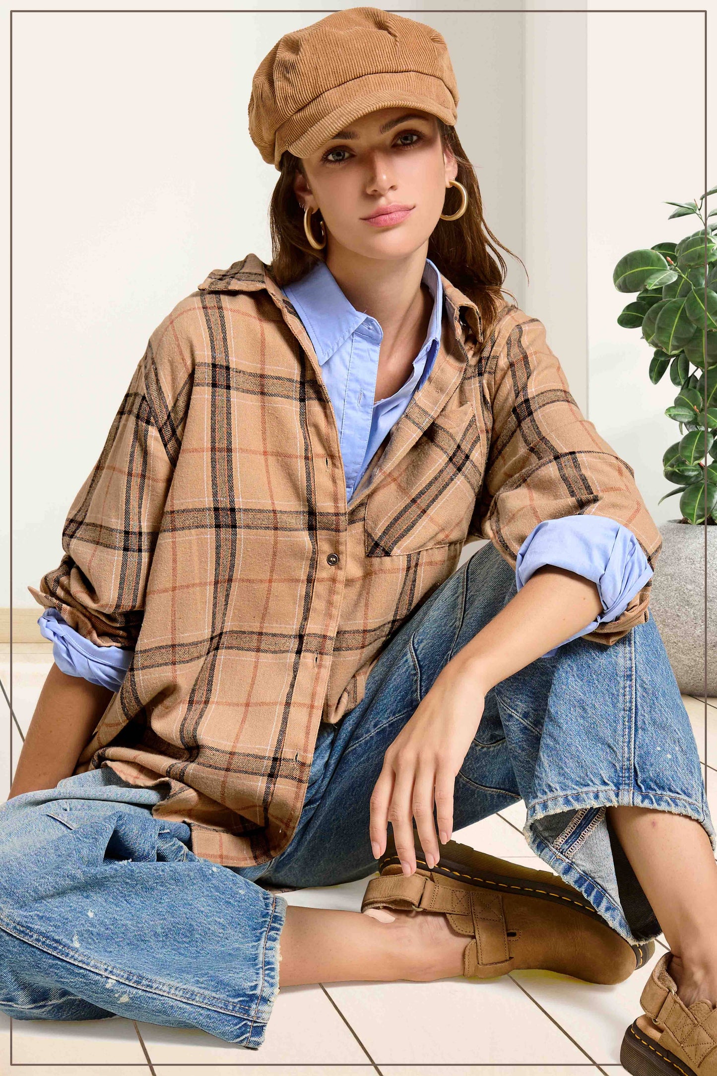 Loose Fit Button Down Soft Fabric Plaid Shirts