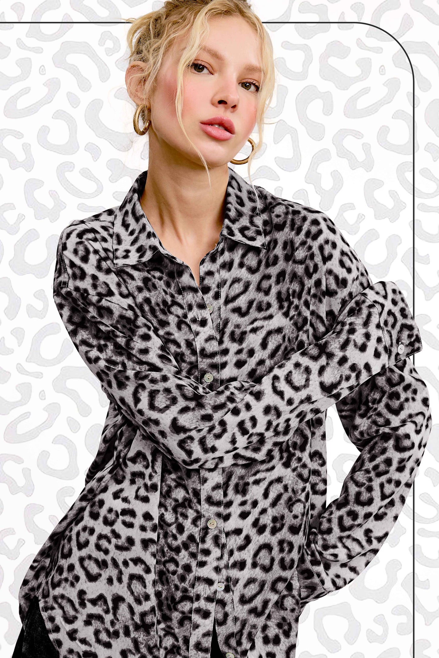 Leopard Printed Button Down Long Sleeve Shirt