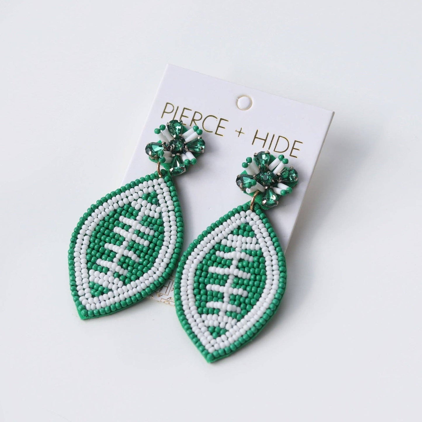 Custom Beaded Green/White Football Earrings| GAME DAY EARRINGS
