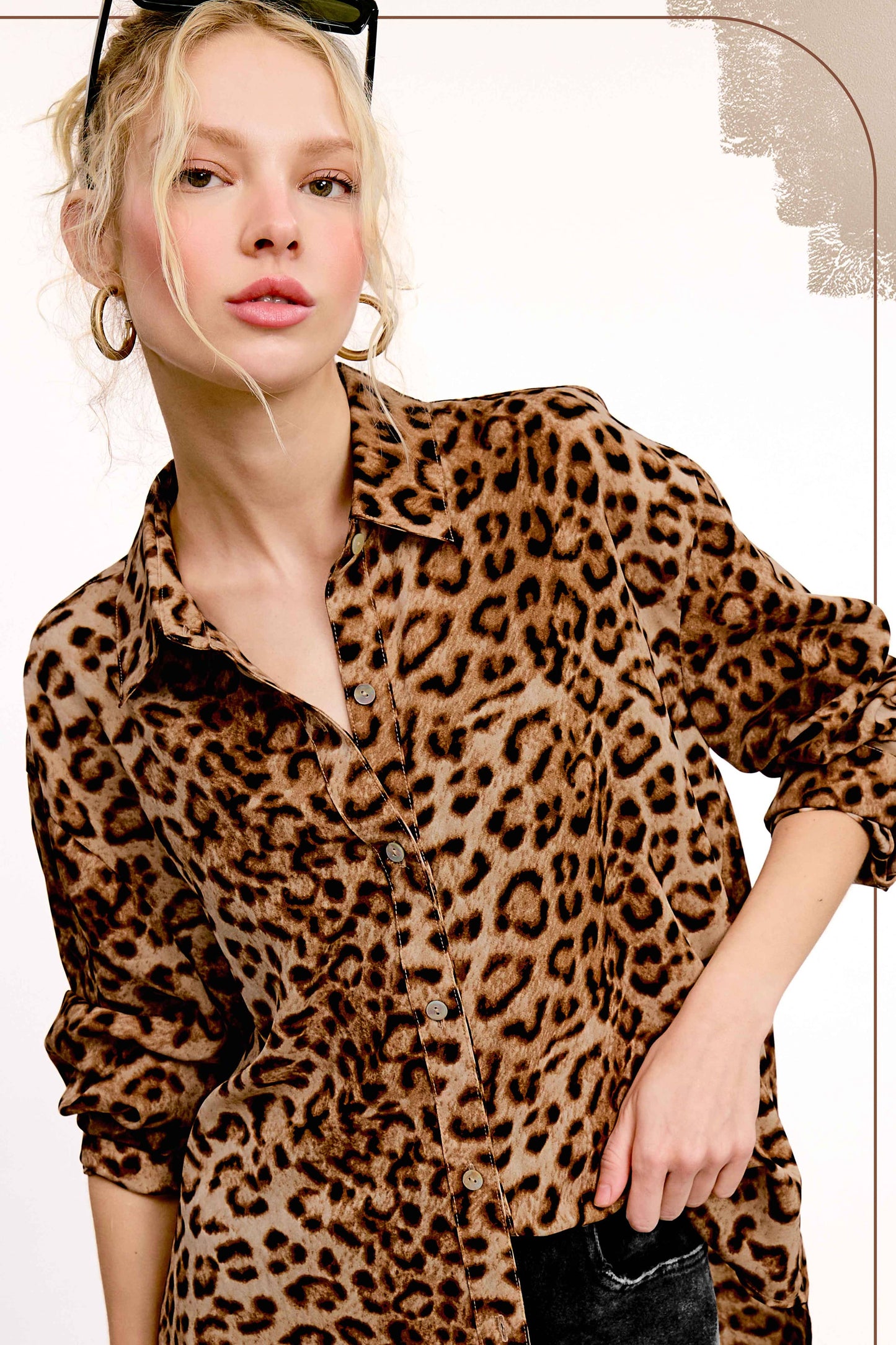 Leopard Printed Button Down Long Sleeve Shirt