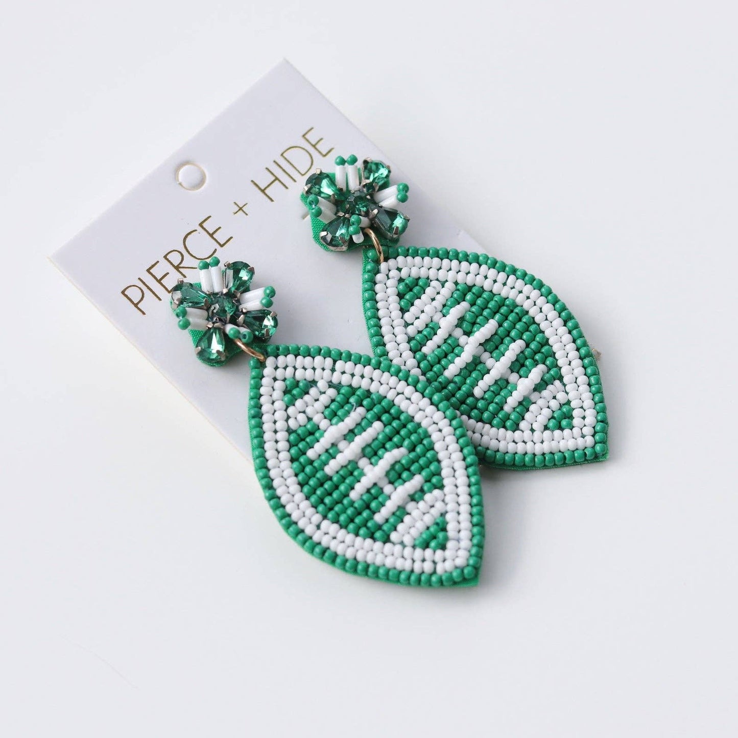 Custom Beaded Green/White Football Earrings| GAME DAY EARRINGS