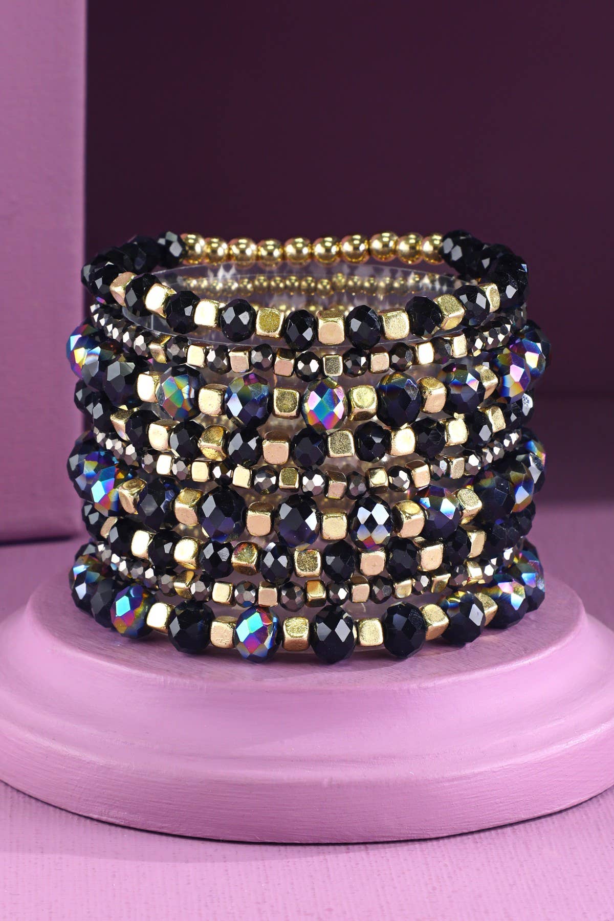 9 Set Colorful Stackable Beaded Stretch Bracelet